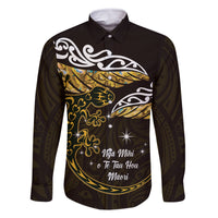 New Zealand Matariki Family Matching Off Shoulder Short Dress and Hawaiian Shirt Maori New Year Silver Fern And Lizard - Gold LT14 Dad's Shirt - Long Sleeve Gold - Polynesian Pride