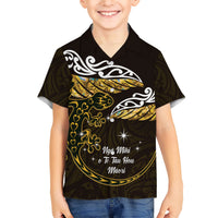 New Zealand Matariki Family Matching Short Sleeve Bodycon Dress and Hawaiian Shirt Maori New Year Silver Fern And Lizard - Gold LT14 Son's Shirt Gold - Polynesian Pride