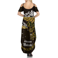 New Zealand Matariki Family Matching Summer Maxi Dress and Hawaiian Shirt Maori New Year Silver Fern And Lizard - Gold LT14 - Polynesian Pride