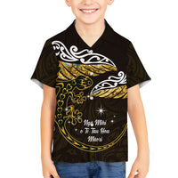 New Zealand Matariki Family Matching Tank Maxi Dress and Hawaiian Shirt Maori New Year Silver Fern And Lizard - Gold LT14 Son's Shirt Gold - Polynesian Pride