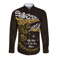 New Zealand Matariki Long Sleeve Button Shirt Maori New Year Silver Fern And Lizard - Gold LT14 Unisex Gold - Polynesian Pride