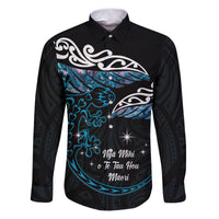 New Zealand Matariki Family Matching Puletasi and Hawaiian Shirt Maori New Year Silver Fern And Lizard - Turquosie LT14 Dad's Shirt - Long Sleeve Turquoise - Polynesian Pride