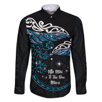 New Zealand Matariki Family Matching Tank Maxi Dress and Hawaiian Shirt Maori New Year Silver Fern And Lizard - Turquosie LT14 Dad's Shirt - Long Sleeve Turquoise - Polynesian Pride