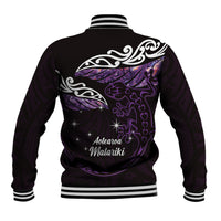 New Zealand Matariki Baseball Jacket Maori New Year Silver Fern And Lizard - Purple LT14 - Polynesian Pride