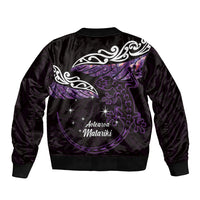 New Zealand Matariki Bomber Jacket Maori New Year Silver Fern And Lizard - Purple LT14 - Polynesian Pride