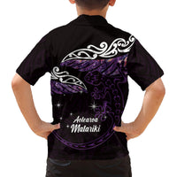 New Zealand Matariki Family Matching Long Sleeve Bodycon Dress and Hawaiian Shirt Maori New Year Silver Fern And Lizard - Purple LT14 - Polynesian Pride
