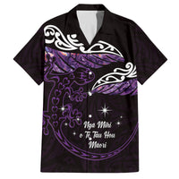 New Zealand Matariki Family Matching Long Sleeve Bodycon Dress and Hawaiian Shirt Maori New Year Silver Fern And Lizard - Purple LT14 Dad's Shirt - Short Sleeve Purple - Polynesian Pride