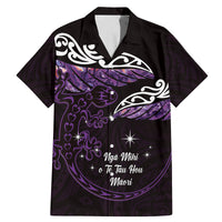 New Zealand Matariki Family Matching Mermaid Dress and Hawaiian Shirt Maori New Year Silver Fern And Lizard - Purple LT14 Dad's Shirt - Short Sleeve Purple - Polynesian Pride