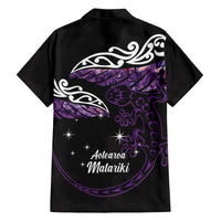 New Zealand Matariki Family Matching Off Shoulder Short Dress and Hawaiian Shirt Maori New Year Silver Fern And Lizard - Purple LT14 - Polynesian Pride