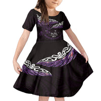 New Zealand Matariki Family Matching Short Sleeve Bodycon Dress and Hawaiian Shirt Maori New Year Silver Fern And Lizard - Purple LT14 Daughter's Dress Purple - Polynesian Pride