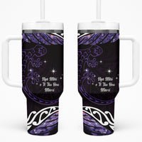 New Zealand Matariki Tumbler With Handle Maori New Year Silver Fern And Lizard - Purple