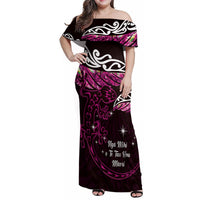 New Zealand Matariki Family Matching Off Shoulder Maxi Dress and Hawaiian Shirt Maori New Year Silver Fern And Lizard - Pink LT14 Mom's Dress Pink - Polynesian Pride