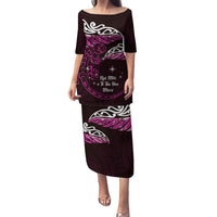 New Zealand Matariki Family Matching Puletasi and Hawaiian Shirt Maori New Year Silver Fern And Lizard - Pink LT14 Mom's Dress Pink - Polynesian Pride