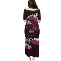 New Zealand Matariki Family Matching Puletasi and Hawaiian Shirt Maori New Year Silver Fern And Lizard - Pink LT14 - Polynesian Pride
