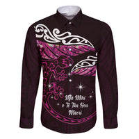 New Zealand Matariki Family Matching Short Sleeve Bodycon Dress and Hawaiian Shirt Maori New Year Silver Fern And Lizard - Pink LT14 Dad's Shirt - Long Sleeve Pink - Polynesian Pride