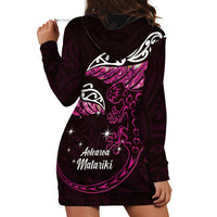 New Zealand Matariki Hoodie Dress Maori New Year Silver Fern And Lizard - Pink LT14 - Polynesian Pride