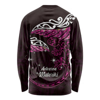 New Zealand Matariki Long Sleeve Shirt Maori New Year Silver Fern And Lizard - Pink LT14 - Polynesian Pride