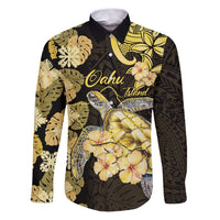 Personalised Aloha Hawaii Oahu Island Family Matching Puletasi and Hawaiian Shirt Gathering Place Sea Turtle Ilima Flowers