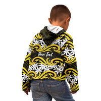 Personalised Cook Islands Aitutaki Kid Hoodie Tiare Maori Polynesian Waves Tattoo