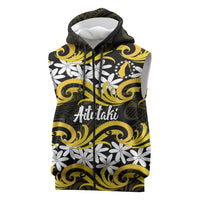 Personalised Cook Islands Aitutaki Sleeveless Zip Hoodie Tiare Maori Polynesian Waves Tattoo LT14 Yellow - Polynesian Pride