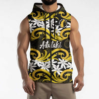 Personalised Cook Islands Aitutaki Sleeveless Zip Hoodie Tiare Maori Polynesian Waves Tattoo LT14 - Polynesian Pride