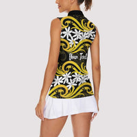 Personalised Cook Islands Aitutaki Women Sleeveless Polo Shirt Tiare Maori Polynesian Waves Tattoo LT14 - Polynesian Pride