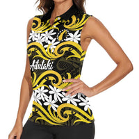 Personalised Cook Islands Aitutaki Women Sleeveless Polo Shirt Tiare Maori Polynesian Waves Tattoo LT14 - Polynesian Pride