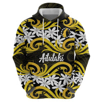 Personalised Cook Islands Aitutaki Zip Hoodie Tiare Maori Polynesian Waves Tattoo