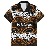 Personalised Cook Islands Rakahanga Family Matching Long Sleeve Bodycon Dress and Hawaiian Shirt Tiare Maori Polynesian Waves Tattoo LT14 Dad's Shirt - Short Sleeve Orange - Polynesian Pride