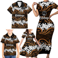 Personalised Cook Islands Rakahanga Family Matching Short Sleeve Bodycon Dress and Hawaiian Shirt Tiare Maori Polynesian Waves Tattoo LT14 - Polynesian Pride