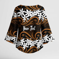 Personalised Cook Islands Rakahanga Kimono Sleeve Blouse Tiare Maori Polynesian Waves Tattoo