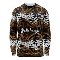 Personalised Cook Islands Rakahanga Long Sleeve Shirt Tiare Maori Polynesian Waves Tattoo