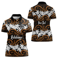 Personalised Cook Islands Rakahanga Women Polo Shirt Tiare Maori Polynesian Waves Tattoo LT14 - Polynesian Pride