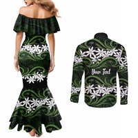 Personalised Cook Islands Palmerston Couples Matching Mermaid Dress and Long Sleeve Button Shirt Tiare Maori Polynesian Waves Tattoo LT14 - Polynesian Pride