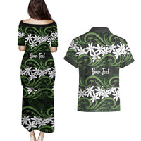 Personalised Cook Islands Palmerston Couples Matching Puletasi and Hawaiian Shirt Tiare Maori Polynesian Waves Tattoo LT14 - Polynesian Pride