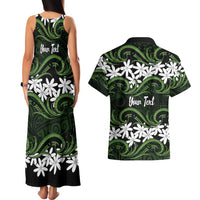 Personalised Cook Islands Palmerston Couples Matching Tank Maxi Dress and Hawaiian Shirt Tiare Maori Polynesian Waves Tattoo