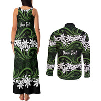 Personalised Cook Islands Palmerston Couples Matching Tank Maxi Dress and Long Sleeve Button Shirt Tiare Maori Polynesian Waves Tattoo LT14 - Polynesian Pride