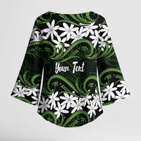 Personalised Cook Islands Palmerston Kimono Sleeve Blouse Tiare Maori Polynesian Waves Tattoo