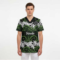 Personalised Cook Islands Palmerston Scrub Top Tiare Maori Polynesian Waves Tattoo