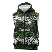 Personalised Cook Islands Palmerston Sleeveless Zip Hoodie Tiare Maori Polynesian Waves Tattoo LT14 Green - Polynesian Pride