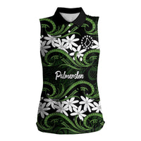 Personalised Cook Islands Palmerston Women Sleeveless Polo Shirt Tiare Maori Polynesian Waves Tattoo LT14 Female Green - Polynesian Pride
