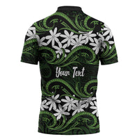 Personalised Cook Islands Palmerston Zipper Polo Shirt Tiare Maori Polynesian Waves Tattoo LT14 - Polynesian Pride