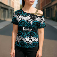 Personalised Cook Islands Penrhyn Atoll Cross Shoulder Shirt Tiare Maori Polynesian Waves Tattoo