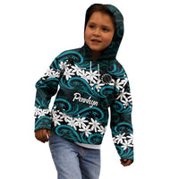 Personalised Cook Islands Penrhyn Atoll Kid Hoodie Tiare Maori Polynesian Waves Tattoo LT14 - Polynesian Pride