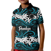 Personalised Cook Islands Penrhyn Atoll Kid Polo Shirt Tiare Maori Polynesian Waves Tattoo LT14 Kid Blue - Polynesian Pride