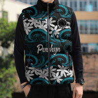 Personalised Cook Islands Penrhyn Atoll Sleeveless Puffer Jacket Tiare Maori Polynesian Waves Tattoo