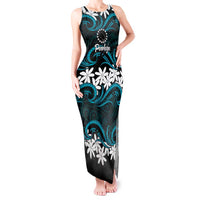 Personalised Cook Islands Penrhyn Atoll Tank Maxi Dress Tiare Maori Polynesian Waves Tattoo LT14 Women Blue - Polynesian Pride