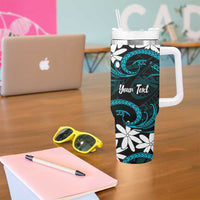 Personalised Cook Islands Penrhyn Atoll Tumbler With Handle Tiare Maori Polynesian Waves Tattoo