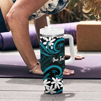 Personalised Cook Islands Penrhyn Atoll Tumbler With Handle Tiare Maori Polynesian Waves Tattoo