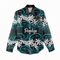 Personalised Cook Islands Penrhyn Atoll Women Casual Shirt Tiare Maori Polynesian Waves Tattoo LT14 - Polynesian Pride